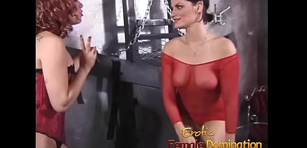  Girl in red fishnet lingerie dominated and humiliated like never before